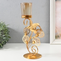 Подсвечник металл, стекло на 1 свечу "Полет колибри" d=4,7 см, золото 15,5х9х27,8 см Подсвечник металл, стекло на 1 свечу "Полет колибри" d=4,7 см, золото 15,5х9х27,8 см