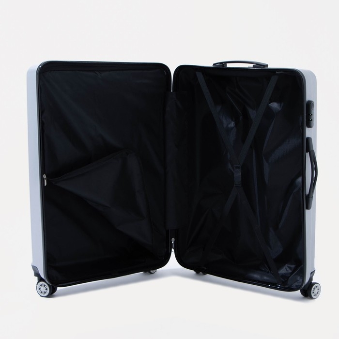 Чемодан большой 84 л (L), отдел на молнии, кодовый замок, цвет серебристый