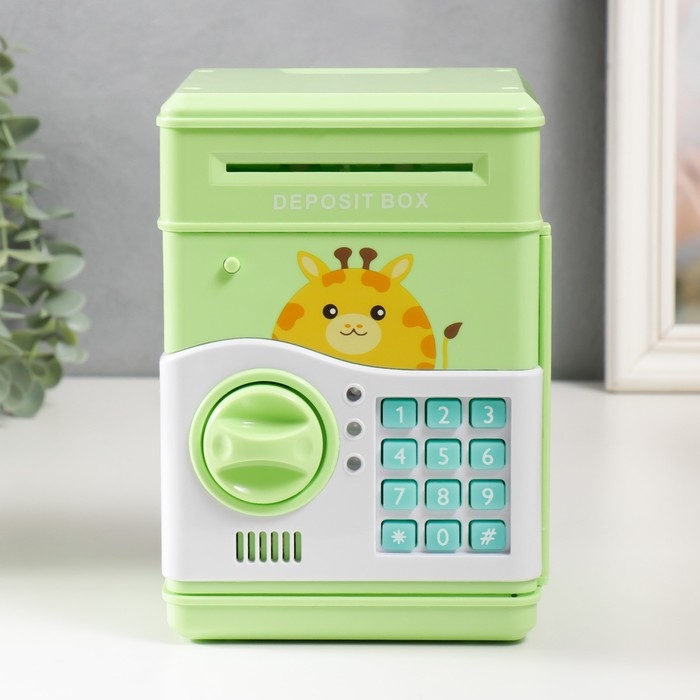 Копилка пластик Копилка пластик "Сейф. Жирафик" кодовый замок, звук АА зелёный 13х12х19 см