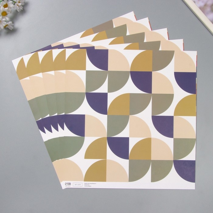 Бумага для скрапбукинга двусторонняя "Змейка и яркие круги" плотность 180 гр набор 5 шт 30,5х32 см