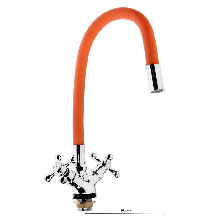 Смеситель для кухни ZEIN Z2107, двухвентильный, силиконовый излив, оранжевый/хром Смеситель для кухни ZEIN Z2107, двухвентильный, силиконовый излив, оранжевый/хром