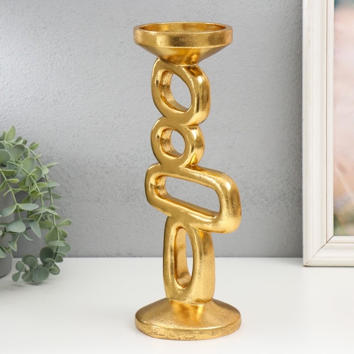 Подсвеник полистоун на 1 свечу "Абстракция. Геометрия" золото 10,5х12х30 см