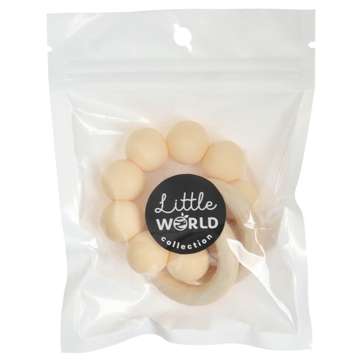 Прорезыватель силиконовый с деревянным кольцом, цвет бежевый, Mum&Baby Прорезыватель силиконовый с деревянным кольцом, цвет бежевый, Mum&Baby