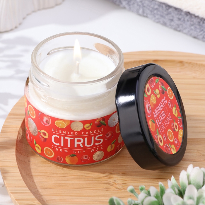 Свеча ароматическая в банке Свеча ароматическая в банке "Апельсин и гранат", совый воск, 80 г