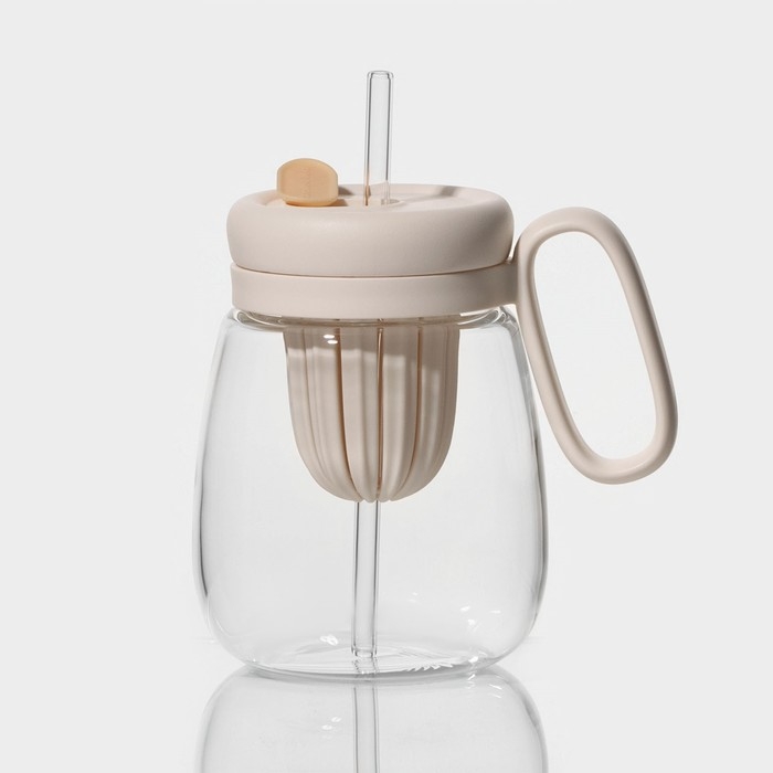 Кружка стеклянная с крышкой и трубочкой &laquo;Бьорн&raquo;, 850 мл