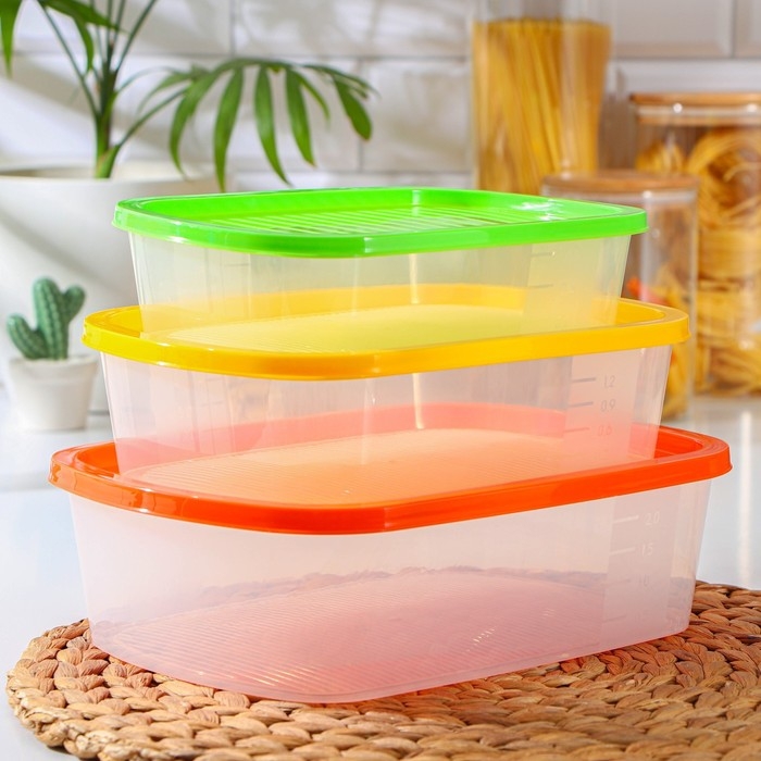 Набор пищевых контейнеров «BioFresh», 3 шт: 1 л, 1,6 л, 2,3 л, цвет микс Набор пищевых контейнеров «BioFresh», 3 шт: 1 л, 1,6 л, 2,3 л, цвет микс