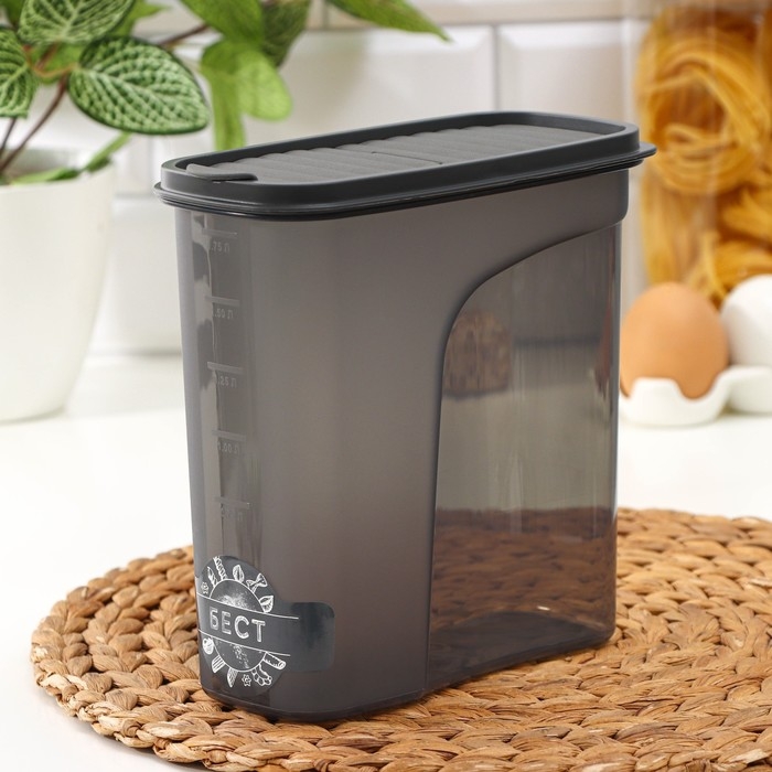 Ёмкость для сыпучих продуктов «Бест», 2 л, 9,5×19×19 см, цвет прозрачный, крышка серая Ёмкость для сыпучих продуктов «Бест», 2 л, 9,5×19×19 см, цвет прозрачный, крышка серая