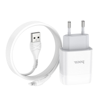 Сетевое зарядное устройство Hoco C72A, 1 USB, 2.1 А, кабель Lightning - USB, 1 м, белый Сетевое зарядное устройство Hoco C72A, 1 USB, 2.1 А, кабель Lightning - USB, 1 м, белый