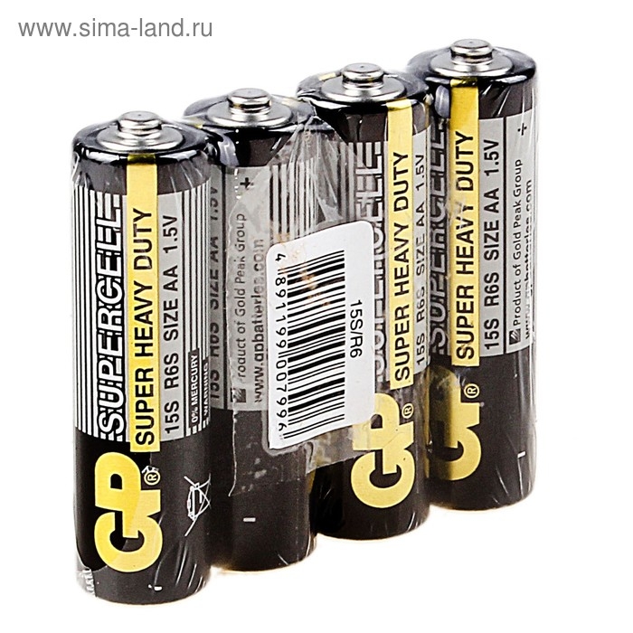 Батарейка солевая GP Supercell Super Heavy Duty, AA, R6-4S, 1.5В, спайка, 4 шт. Батарейка солевая GP Supercell Super Heavy Duty, AA, R6-4S, 1.5В, спайка, 4 шт.