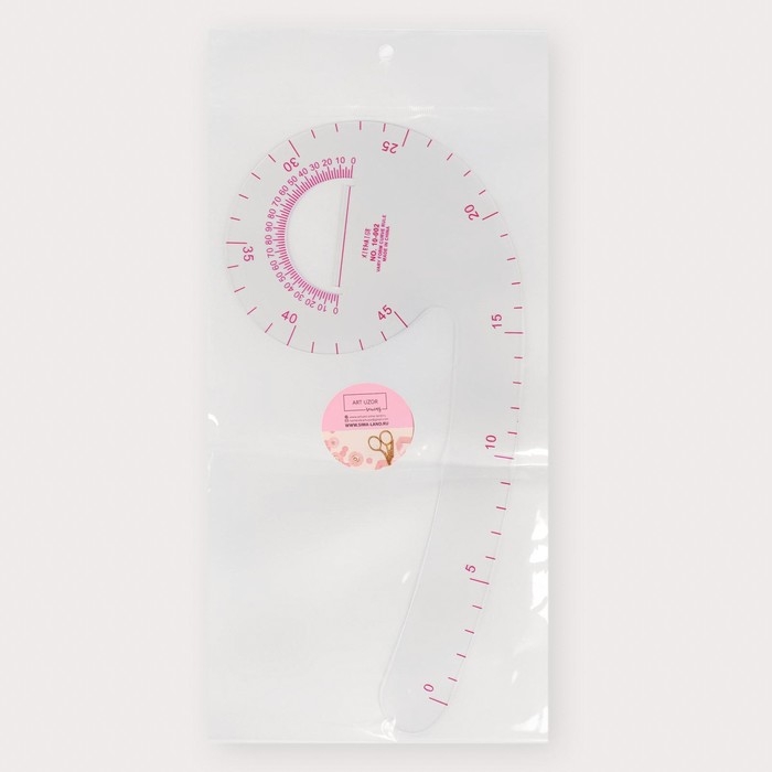 Лекало портновское метрическое &laquo;Запятая&raquo;, с проймой, 24 &times; 11,5 см, толщина 0,5 мм, цвет прозрачный