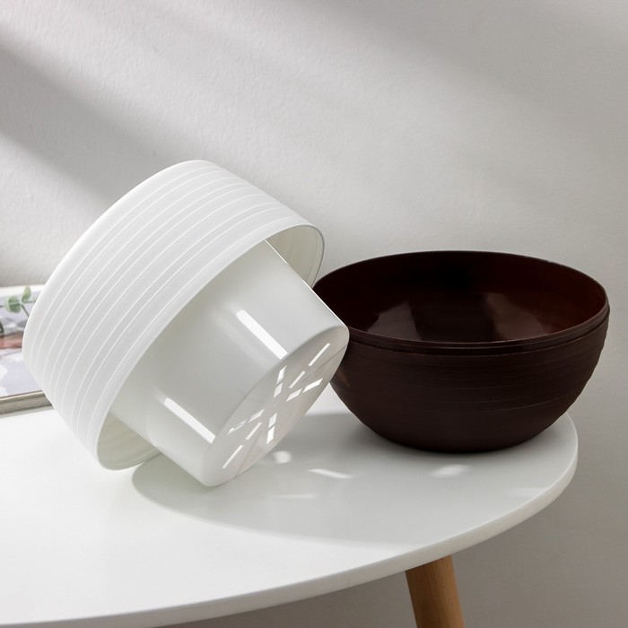 Горшок для цветов с поддоном &laquo;Япония&raquo;, 2 л, белый-коричневый