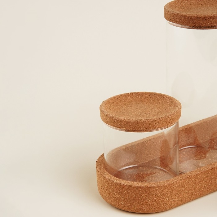 Набор банок стеклянный для хранения сыпучих продуктов SL Home &laquo;Алькорноке&raquo;, 5 предметов: 4 банки 280/650 мл, с пробковой крышкой, на подставке