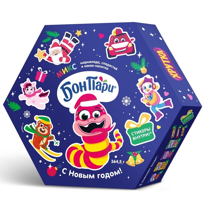 Набор новогодний, "Бон Пари", мармелад, конфеты, какао, 364,5 г