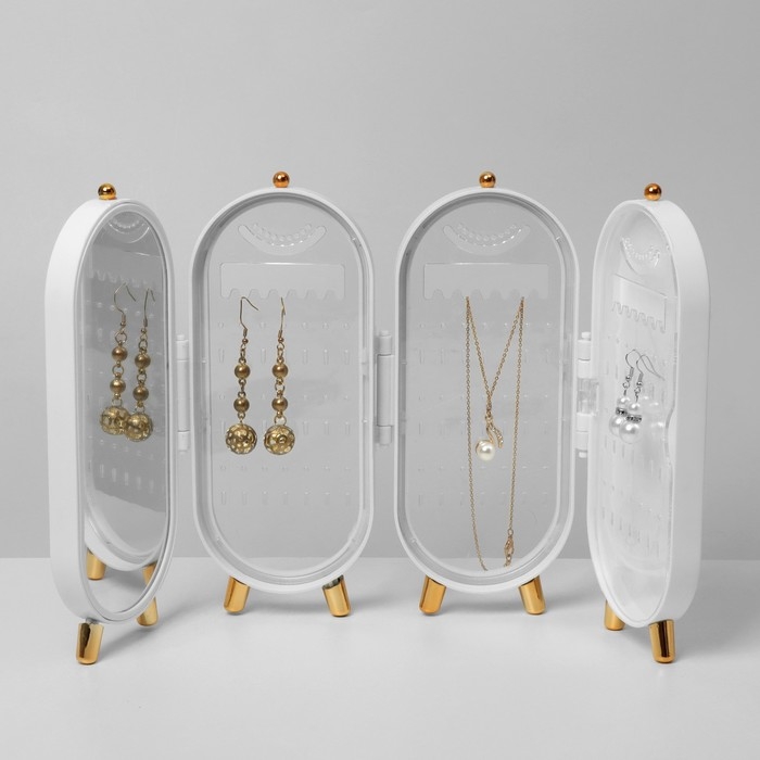 Подставка-книжка под серьги &laquo;Ширма&raquo;, 4 секции, 8 рядов, 40&times;1,5&times;23,5 см, цвет белый