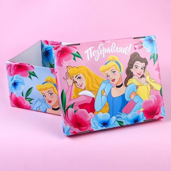 Подарочная коробка с крышкой, складная Подарочная коробка с крышкой, складная "Поздравляю" 31х25.5х16 см, Принцессы