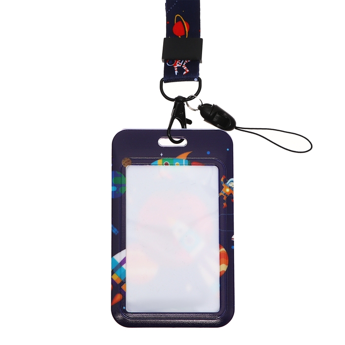 Бейдж-карман вертикальный пластиковый, внешний 110x68мм, внутренний 85x54мм, лента 80x2см, Бейдж-карман вертикальный пластиковый, внешний 110x68мм, внутренний 85x54мм, лента 80x2см, "Космос".