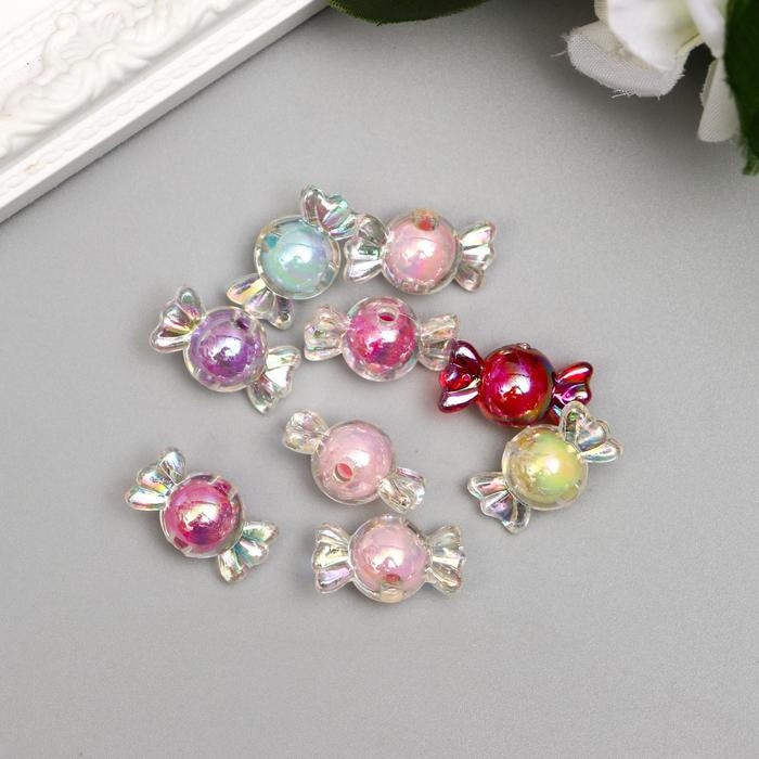 Бусины для творчества пластик "Конфетка перламутр" набор 15 гр 2,2х1,2 см, МИКС