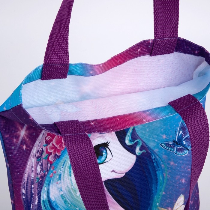 Шопер детский для девочки детская для девочки &laquo;Единорожка&raquo;, 32х25х1 см, без молнии, без подклада, сиреневый