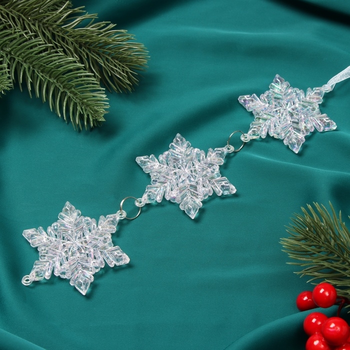 Украшение ёлочное "Снежинка подвесная" 23х5,5 см, прозрачный перелив