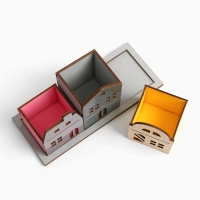 Органайзер для канцелярии тройной, на подставке &laquo;Розовый дом&raquo;, 6,5 х 6,5 х 10,2 см