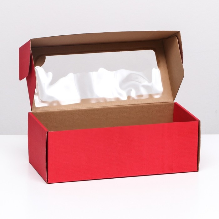 Коробка самосборная, с окном, алая, 16 х 35 х 12 см