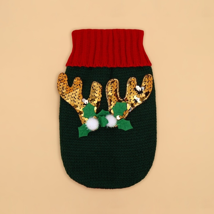 Свитер "Рога удачи", размер XS (ДС 20 см, ОШ 17, ОГ 23-37), зелёный