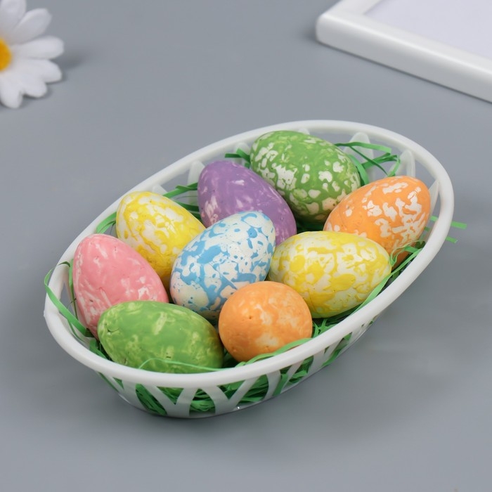 Декор пасхальный Декор пасхальный "Яйца с кружевом в гнездышке" набор 9 шт 3,5х12х18 см