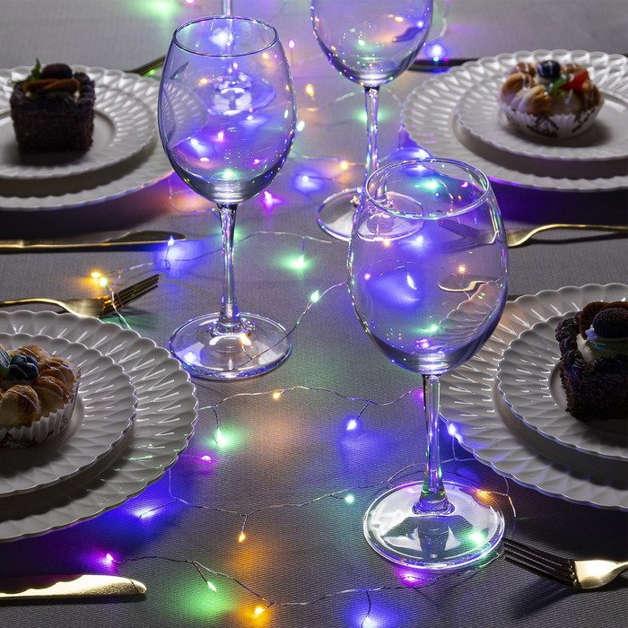 Гирлянда &laquo;Мишура&raquo; 5 м роса, IP20, серебристая нить, 100 LED, свечение мульти, 12 В