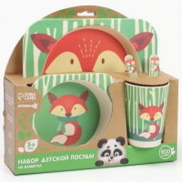 Набор детской посуды &laquo;Лисичка&raquo;, из бамбука, 5 предметов: тарелка, миска, стакан, столовые приборы