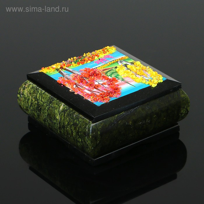 Шкатулка с пейзажем "Осень", каменная крошка, змеевик МИКС