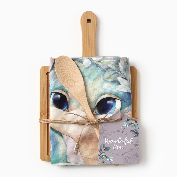 Набор подарочный Этель "Wonderful time": полотенце 40х70 см., ложка кух., доска кух.