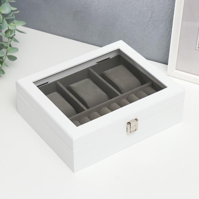 Шкатулка дерево под часы 3 деления и бижутерию Шкатулка дерево под часы 3 деления и бижутерию "Белоснежная" 7,4х18х22 см