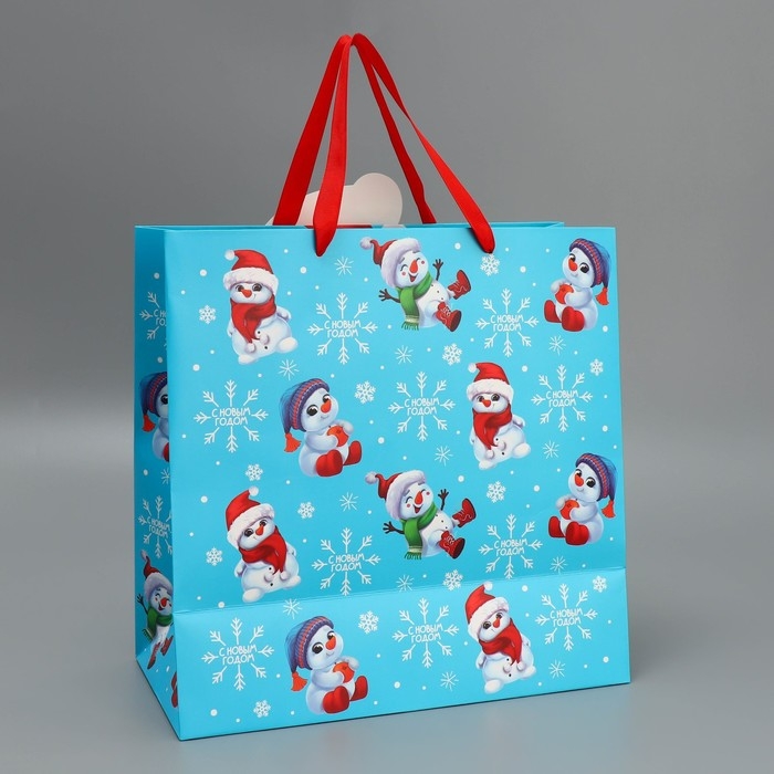 Пакет подарочный новогодний &laquo;Снеговик&raquo;, 30 х 30 х 15 см, Новый год