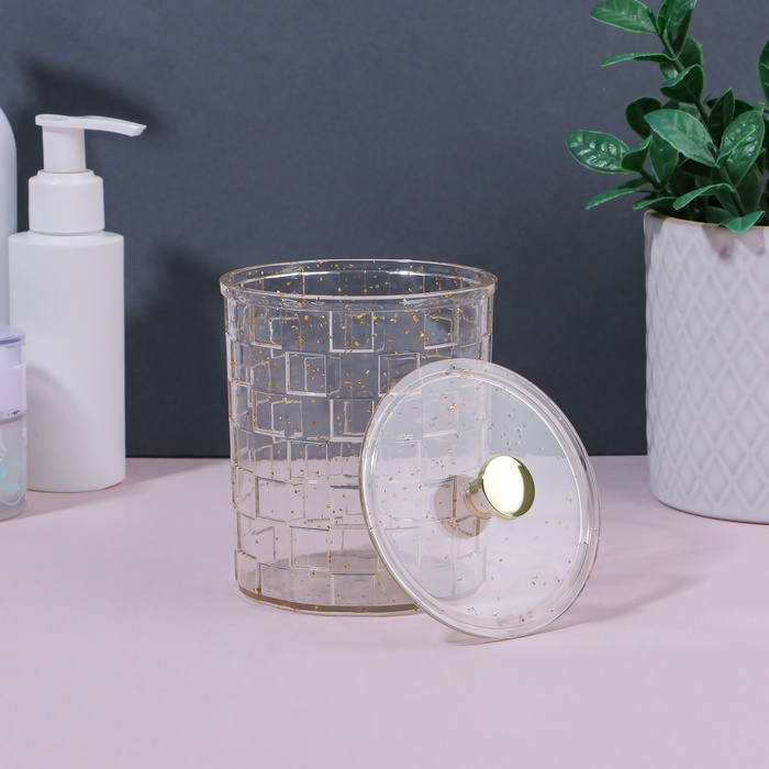 Органайзер для для ватных палочек &laquo;SHINE&raquo;, с крышкой, 8,5 &times; 8,5 &times; 11,2 см, цвет прозрачный/золотистый