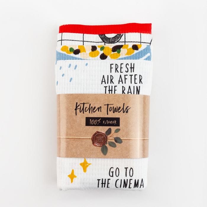 Набор кухонных полотенец Доляна Happiness, 35х60см-4шт, 100% хлопок