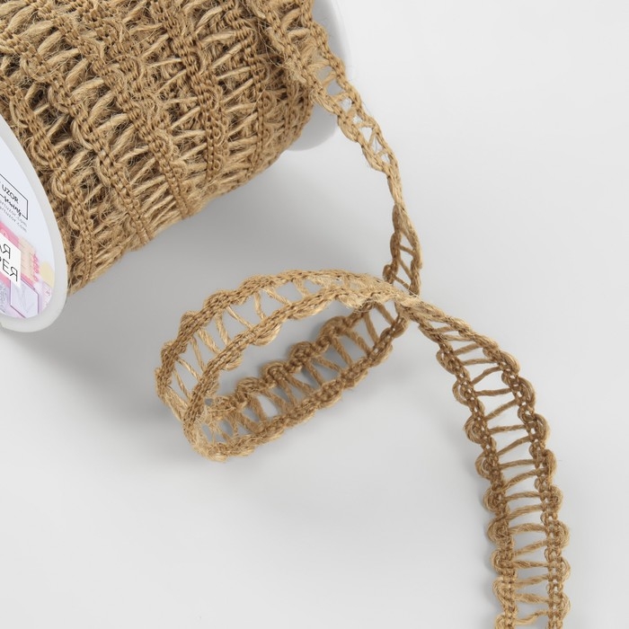 Тесьма декоративная холщовая &laquo;Зиг-заг&raquo;, 12 мм, 10 &plusmn; 0,5 м, цвет бежевый