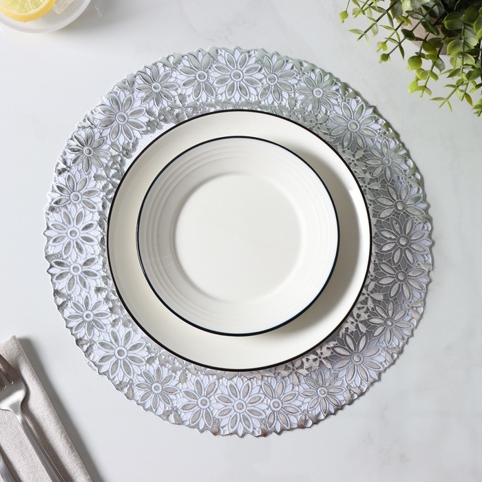 Салфетки сервировочные на стол Доляна «Цветы», ажурные, d=30 см, 4 шт, ПВХ, цвет серебряный Салфетки сервировочные на стол Доляна «Цветы», ажурные, d=30 см, 4 шт, ПВХ, цвет серебряный