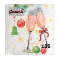 Новый год. Салфетки бумажные Гармония цвета многоцветие "Шампанское", 24*24 см 100 листов