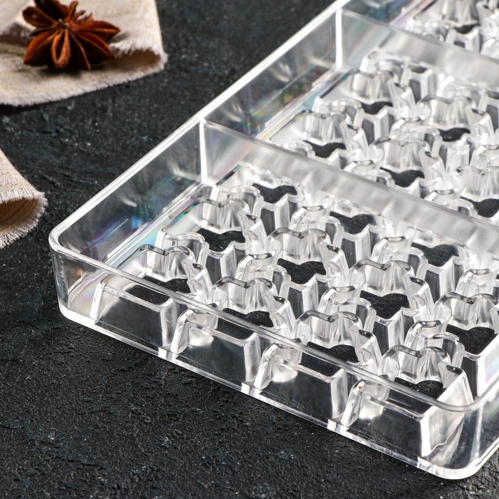 Форма для конфет и шоколада «Пазлы», 20×12×2,5 см, 32 ячейки 2×2×0,8 см, цвет прозрачный Форма для конфет и шоколада «Пазлы», 20×12×2,5 см, 32 ячейки 2×2×0,8 см, цвет прозрачный