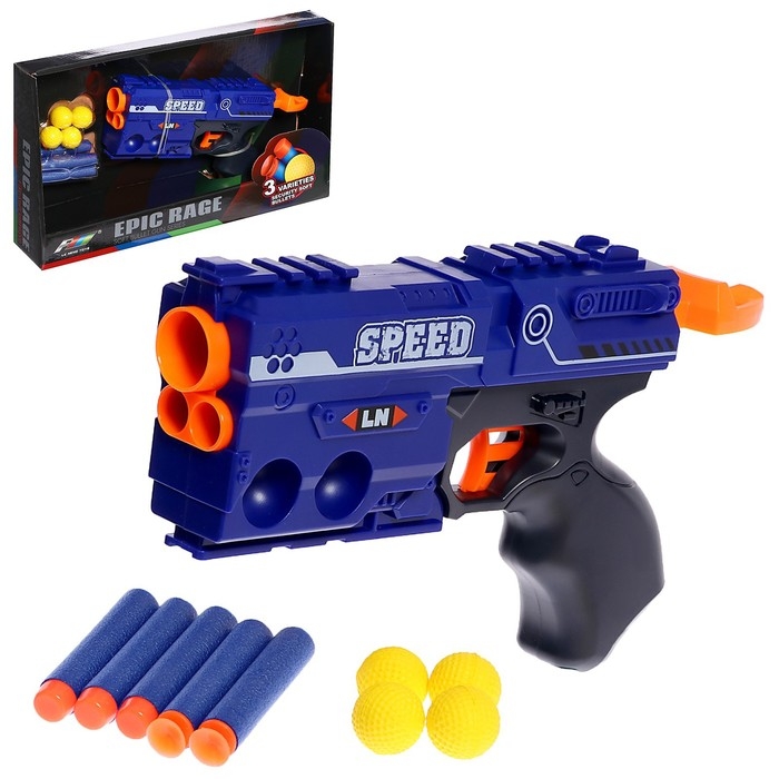 Бластер «Ярость», стреляет мягкими пулями и шариками Бластер «Ярость», стреляет мягкими пулями и шариками