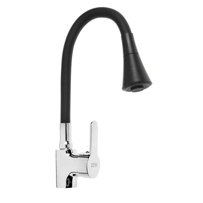 Смеситель для кухни ZEIN Z2076F, силиконовый излив, картридж 35 мм, латунь, черный/хром Смеситель для кухни ZEIN Z2076F, силиконовый излив, картридж 35 мм, латунь, черный/хром