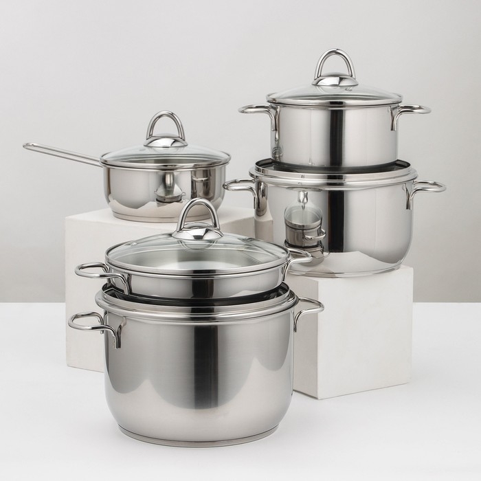 Набор посуды &laquo;Классика-прима&raquo;, 5 предметов: 4 кастрюли 1 л, 1,75 л, 3 л,5 л, сковорода 1 л, капсульное дно, индукция