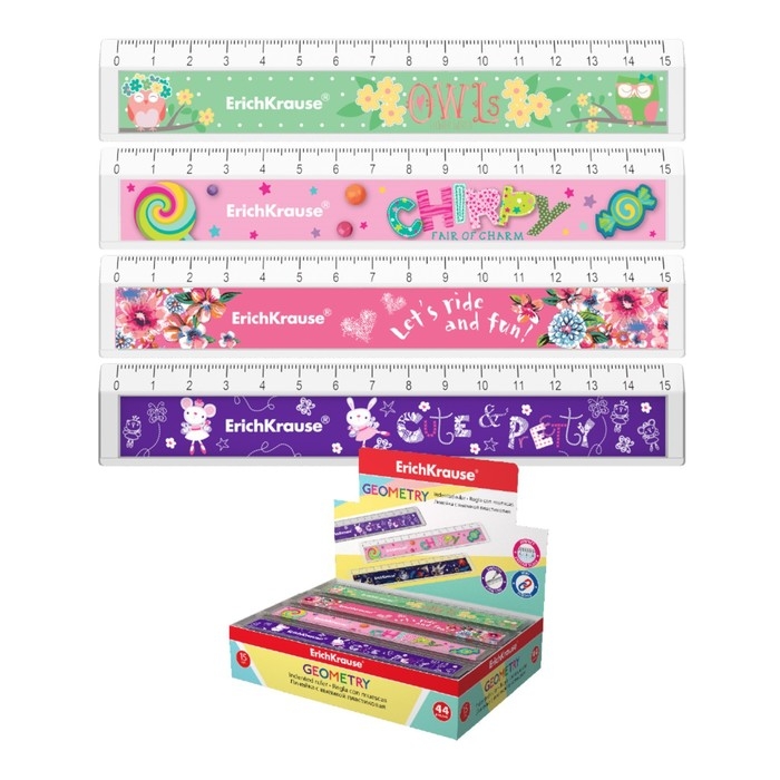 Линейка 15 см дизайн ErichKrause, с выемкой, микс *4 вида, в дисплее (girl) Линейка 15 см дизайн ErichKrause, с выемкой, микс *4 вида, в дисплее (girl)