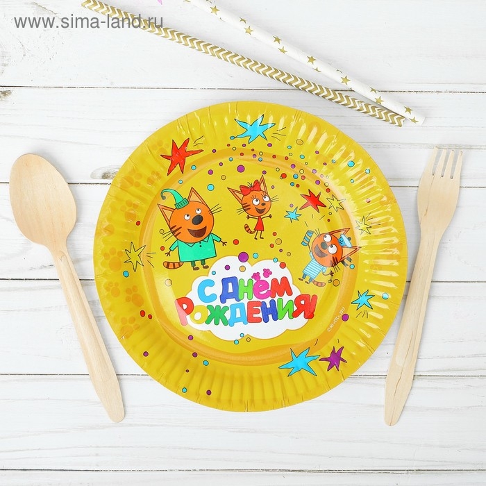 Тарелка бумажная &laquo;Три кота&raquo;, 6 шт., 17 см, цвет жёлтый