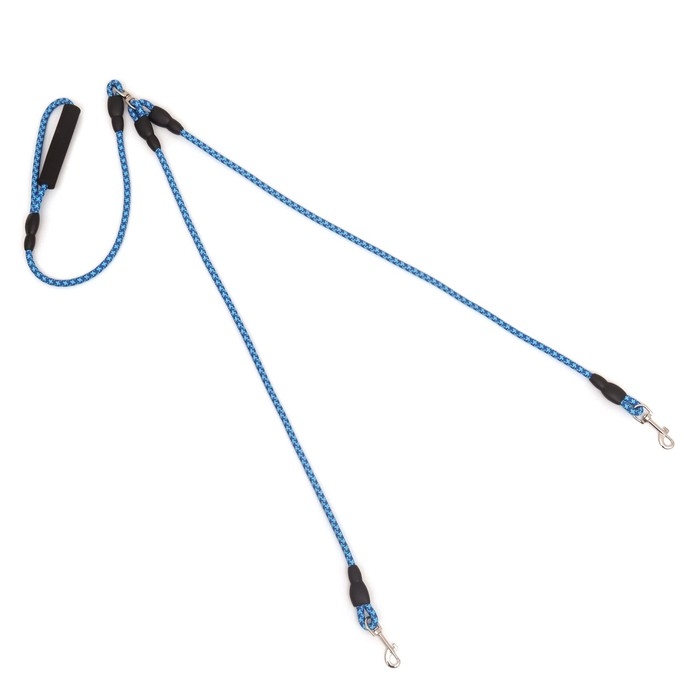 Сворка для двух собак, 1,5 м х 0.8 см, синяя