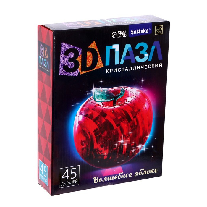 Пазл 3D кристаллический &laquo;Яблоко&raquo;, 45 деталей, световой эффект, цвета МИКС, работает от батареек