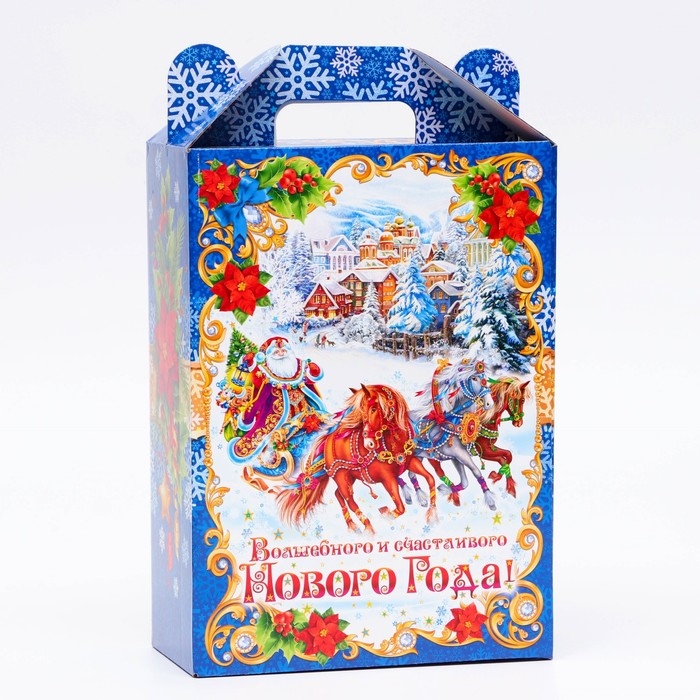 Новый год. Подарочная коробка новогодняя Ярмарка синий 18,5 х 10 х 30,5 см. Новый год. Подарочная коробка новогодняя Ярмарка синий 18,5 х 10 х 30,5 см.