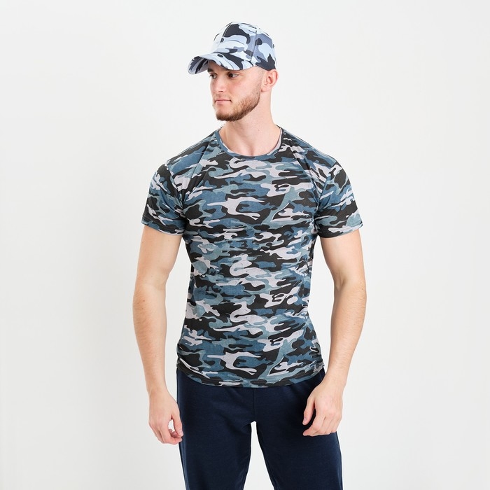 Футболка мужская камуфляж пятна, цвет серо-голубой, размер 46 Футболка мужская камуфляж пятна, цвет серо-голубой, размер 46