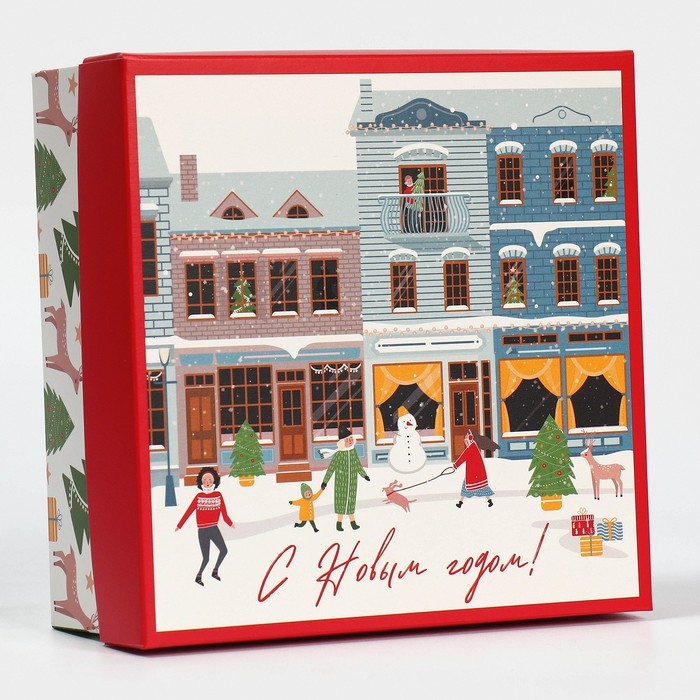 Коробка новогодняя складная «Новогодний город», 17 х 17 х 7 см, Новый год Коробка новогодняя складная «Новогодний город», 17 х 17 х 7 см, Новый год