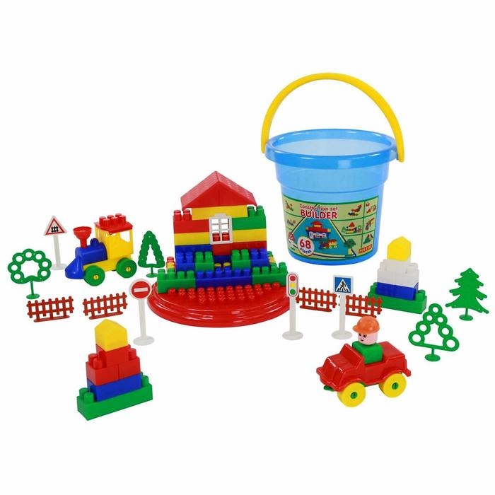 Конструктор &laquo;Строитель&raquo;, 68 элементов, в ведре макси с крышкой